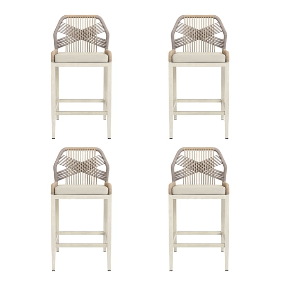 Carolayne Upgraded 26.5''H Outdoor Counter Height Chairs, Boho-Style Rattan Bar Stools Set of 4, Cream