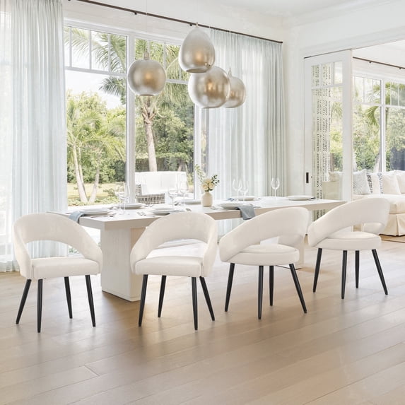 Carolayne Upholstered Dining Chairs Set of 4, Beige Linen Fabric Dining Chairs with Curved Backrest and Metal Legs for Comfortable Kitchen and Dining Room Seating