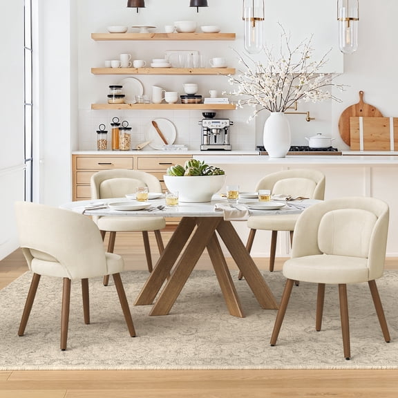 Carolayne Upholstered Dining Chairs Set of 4, Dining Side Chairs with Separate Back Cushion & Solid Wood Legs, Linen Fabric