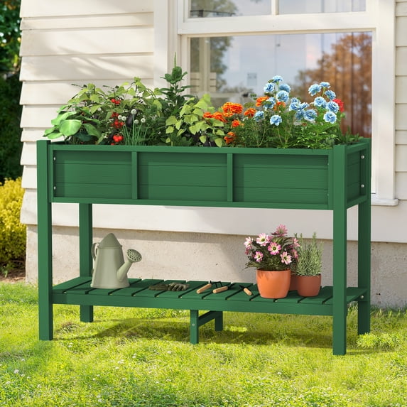 Carolayne Vertical Planter Stand with Shelf, Outdoor Raised Garden Bed for Garden, Green