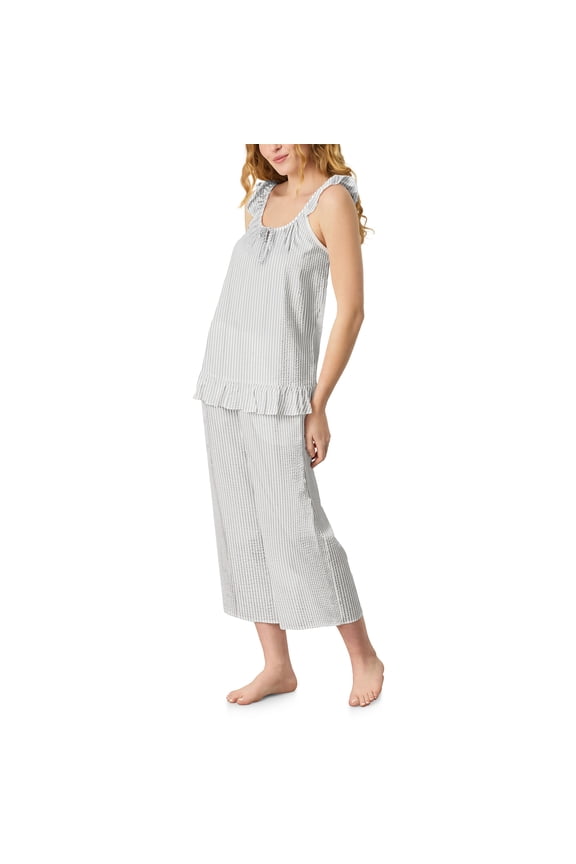 Cotton-Blend Woven Seersucker Culotte Pajama Set