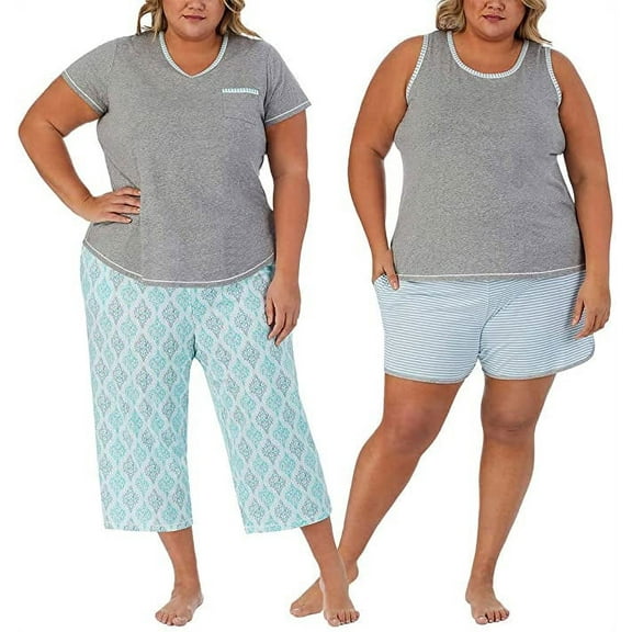 Carole Hochman Ladies 4-Piece Cotton Pajama Set for Women Size: M, Color: Gray