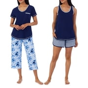 Carole Hochman Womens 4-Piece 100% Cotton Pajama Set   V-Neck T-Shirt, Tank, Capri Pants & Shorts with Drawstring & Pockets, Medieval Blue, X-Large