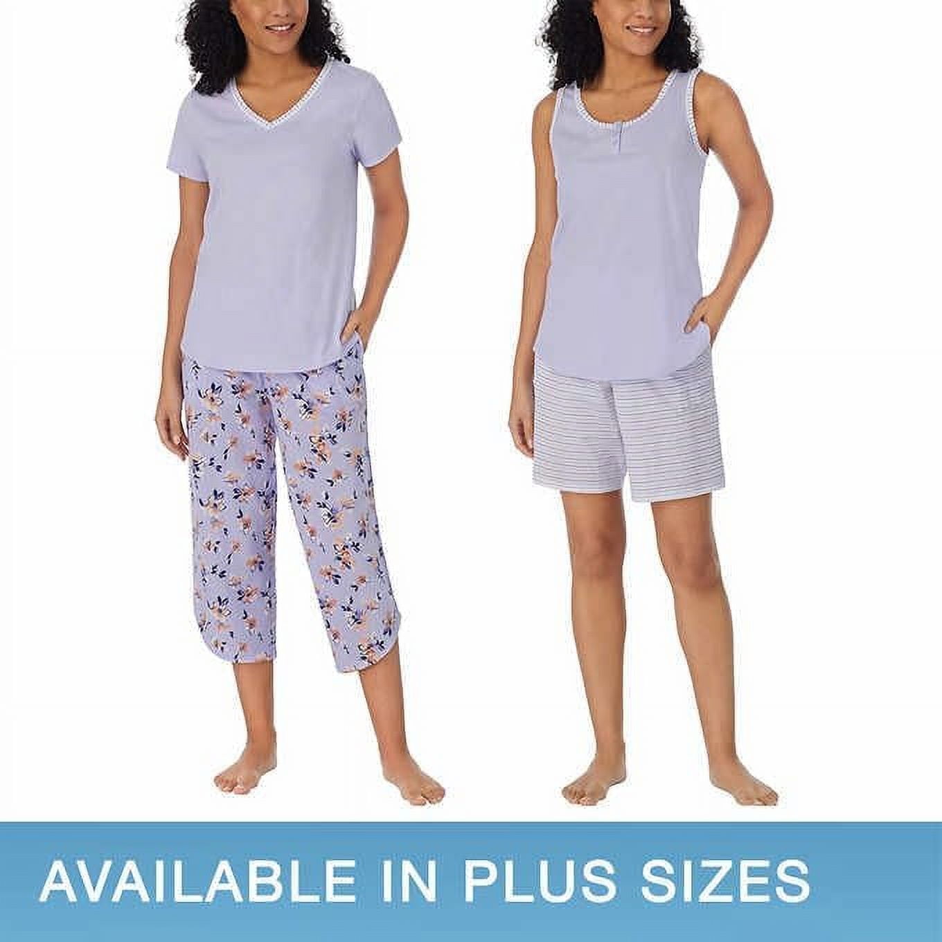 Carole Hochman Women's 4-Piece Pajama Set - Tank, Short Sleeve Top, Shorts & Capri Pants (Pink Paisley, Small)