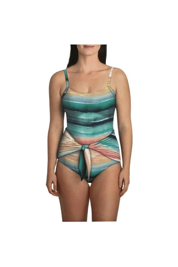 Ladies' One Piece Tie Front Swimsuit (Multi Stripe, XX-Large)