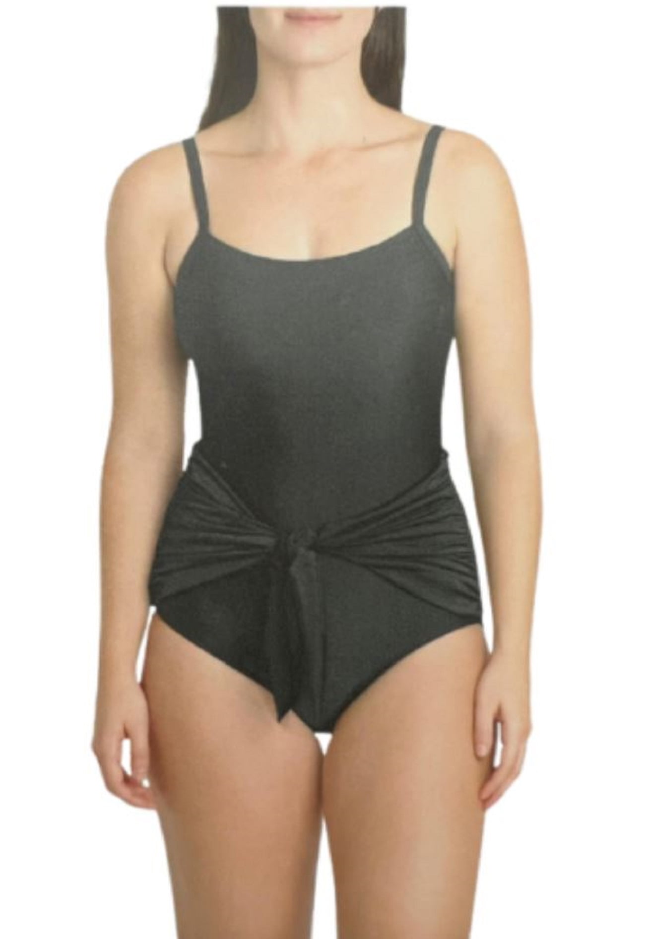Carole Hochman Ladies' One Piece Tie Front Swimsuit UPF50+ (SOLID BLACK, M)