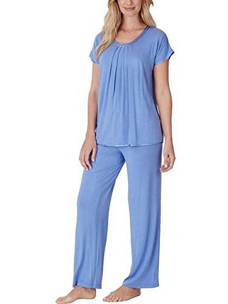 Carole Hochman Women's 4 Piece Cotton Pajama Set, Light Blue Small
