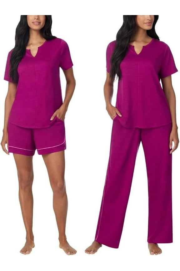Midnight Women’s 3-piece Elastic Waistband PJ Set with Pockets (Pink, Medium)