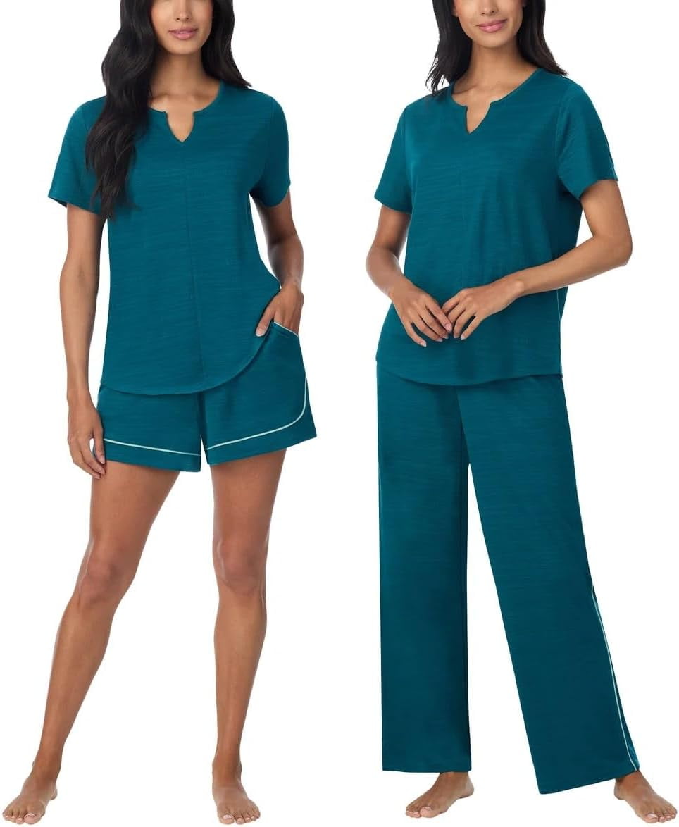 Carole Hochman Midnight Womens 3-piece Elastic Waistband PJ Set with Pockets (Teal, X-Small)