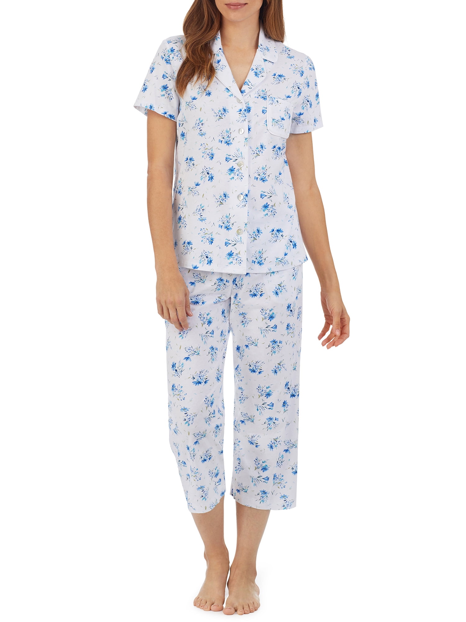 Carole Hochman Notch Collar and Capri Knit Pajama Set