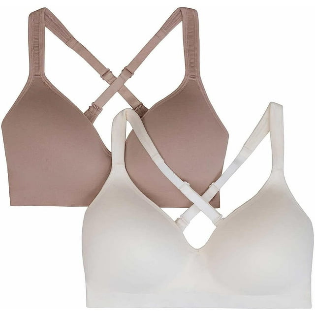 Carole Hochman Seamless Comfort Bra Wire Free Molded Cups Comfort Straps (2 Pack) (Bark/Cloud