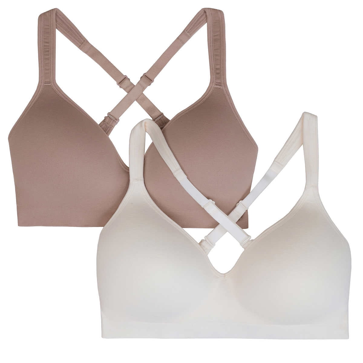 Carole Hochman Seamless Wirefree Molded Cups Comfort Bras 2-PACK, White/Bark M