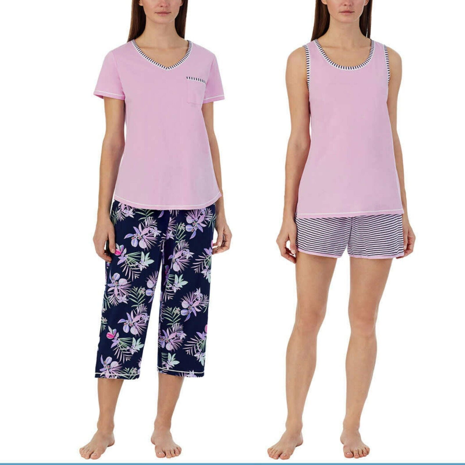 Carole Hochman Women's 4-Piece Soft Cotton Floral Print Pajama Tee