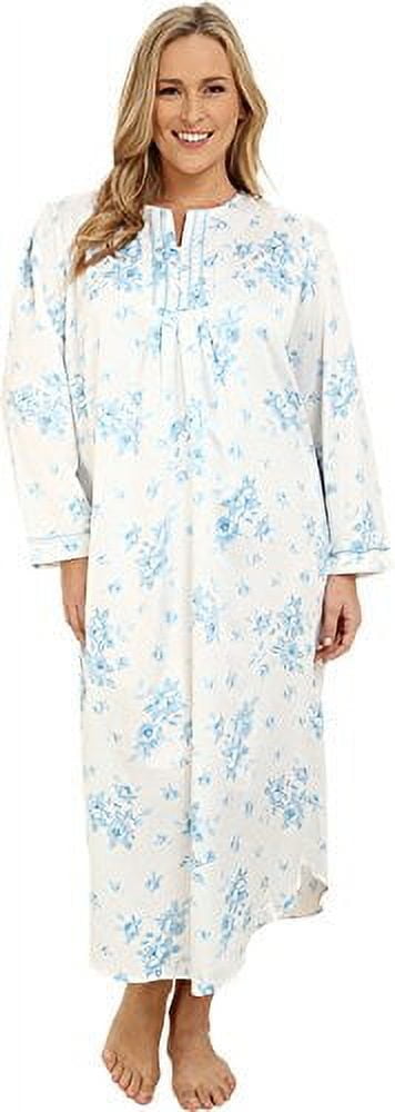 Carole Hochman Women's Brush Back Satin Long Gown  Floral - Ivory/Blue - Size 1X