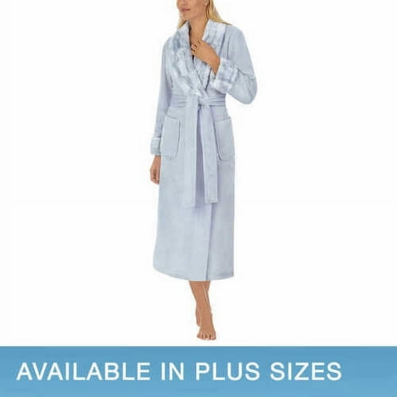 Carole Hochman Women's Faux Fur Pockets Long Plush Wrap Robe Blue Size Large NWT