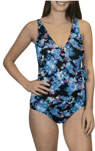 Carole Hochman Women's One Piece Swimsuit UPF 50 (Blue Floral, Medium)