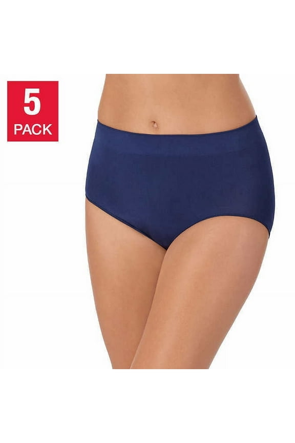 Womens Seamless Full Coverage Briefs 5-PACK, Blue/Multi Large