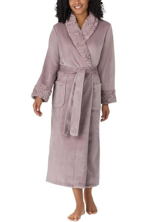 Women's Silky Soft Shawl Collar Wrap Style Plush Robe (Purple, L)