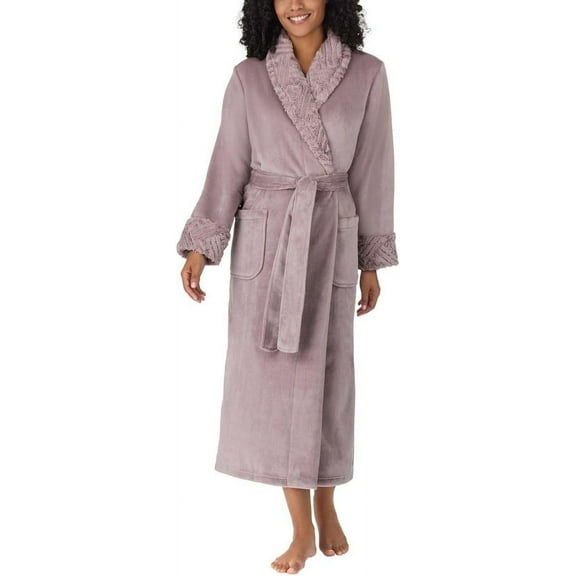 Carole Hochman Women's Silky Soft Shawl Collar Wrap Style Plush Robe (Purple, M)