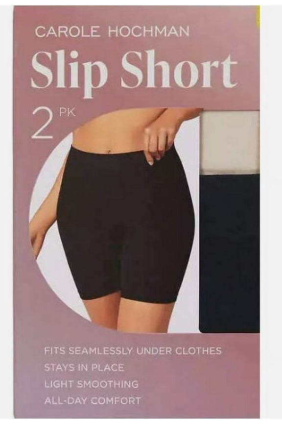Carole Hochman Women's Slip Shorts 2-Pack, Black/Nude Large
