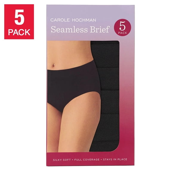 Carole Hochman Women's Underwear Silky Soft Seamless Full Coverage Modern Brief Panties 5 Pack Multipack (X-Small, Black)