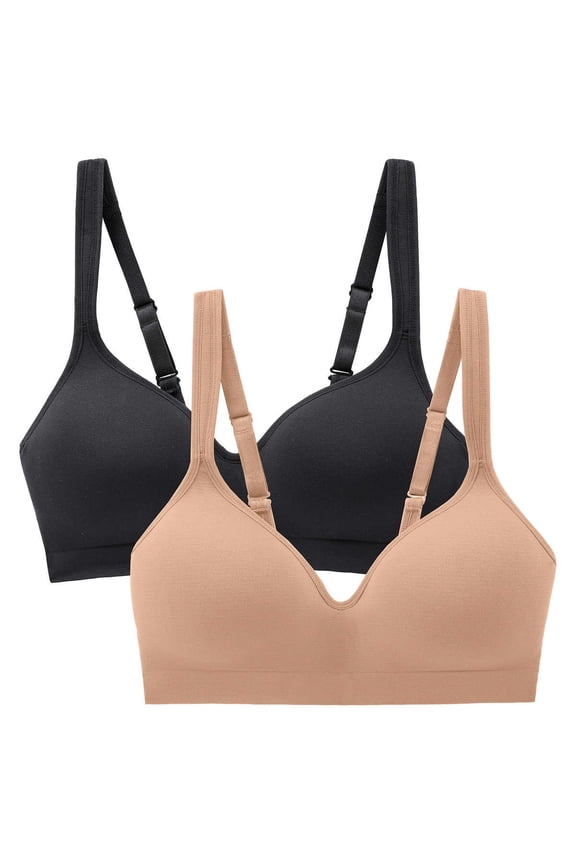Women's Wirefree Sealmless Comfort Bra, 2-Pack, Black/Taupe, Medium