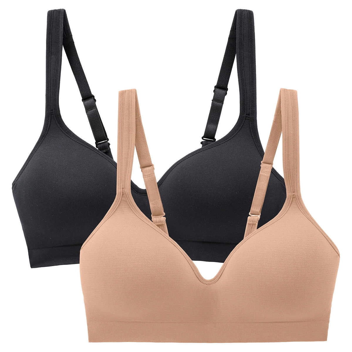 Carole Hochman Women's Wirefree Sealmless Comfort Bra, 2-Pack, Black/Taupe, Medium