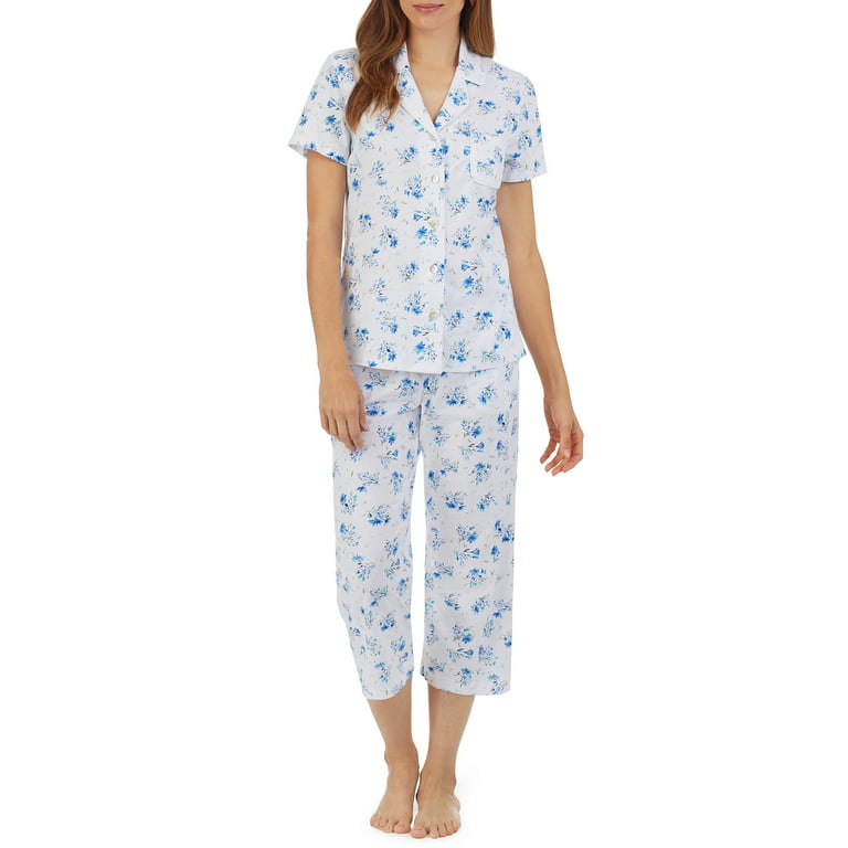 Carole Hochman Women's and Women's Plus Notch Collar Short Sleeve Capri  Knit Pajama Set, 2pc. 