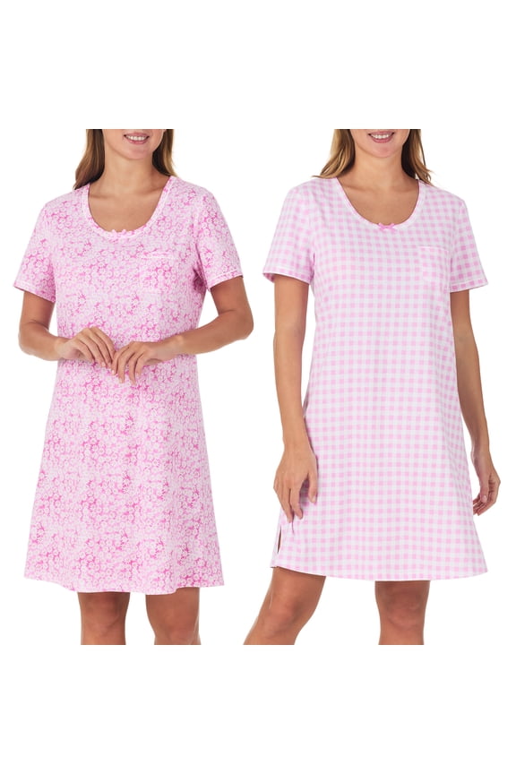 Womens 2-Pack Sleep & Lounge Shirts - 100% Cotton Sleepwear & Loungewear Night Gowns - Soft, Lightweight & Breathable Pajamas Tshirt Dress Nightgowns for Women, Pink, XX-Large