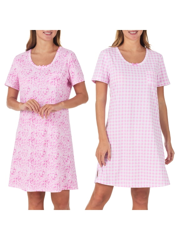 Womens 2-Pack Sleep & Lounge Shirts - 100% Cotton Sleepwear & Loungewear Night Gowns - Soft, Lightweight & Breathable Pajamas Tshirt Dress Nightgowns for Women, Pink, Small