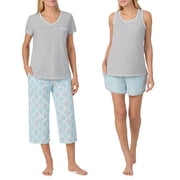 Carole Hochman Women's 4-Piece 100% Cotton Pajama Set   V-Neck T-Shirt, Tank, Capri Pants & Shorts with Drawstring & Pockets, Grey Heather, XX-Large