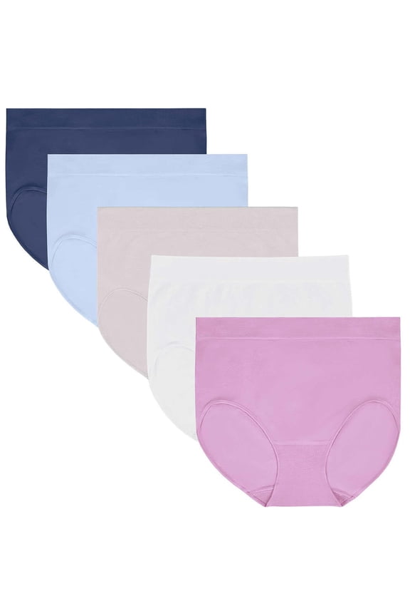 Womens 5 Pack Seamless Brief (US, Alpha, Medium, Regular, Regular, Blue/Lavender)