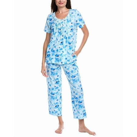 Carole Hochman womens 2pc Pant & Top Capri Pakama Set, XL, Blue