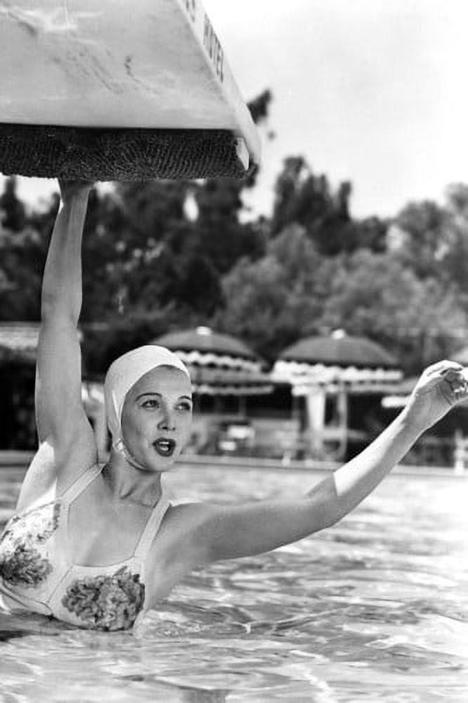 Carole Landis 1930's pin-up in swimsuit in pool Beverly Hills