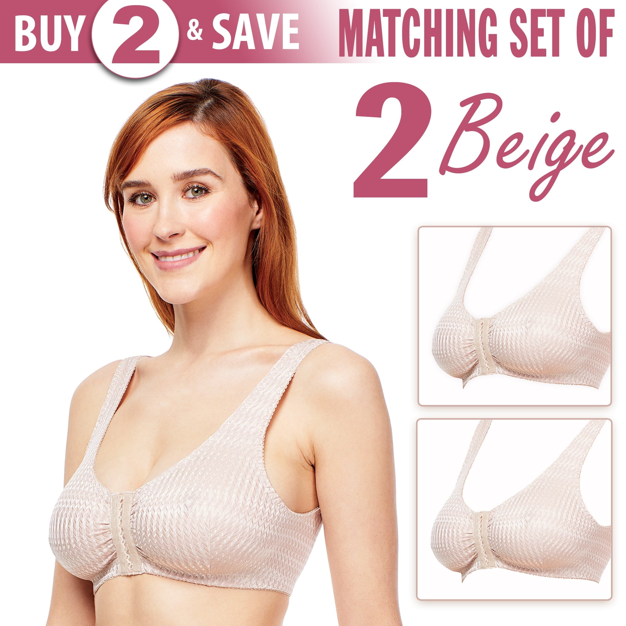 Carole Martin Full-Freedom Comfort Bra Wireless Front Closure Style 7218 Set of 2-Beige 46