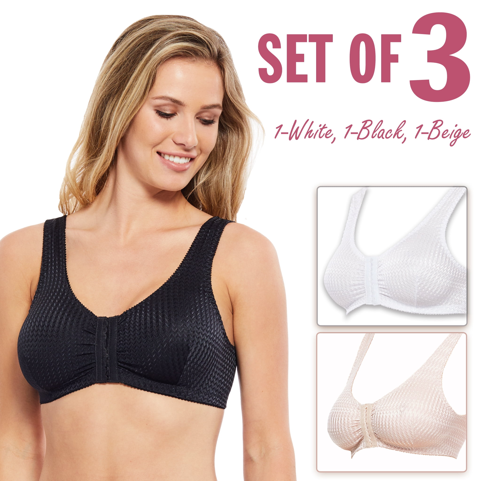 Carole Martin Full-Freedom Wireless Comfort Bras - Expandable Cup Fits B C  D and DD - 3 Pack White, Beige, Black Size 36 