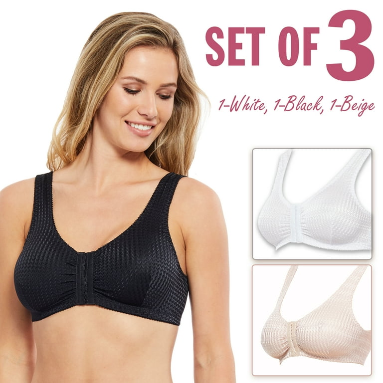 Carole Martin Full-Freedom Wireless Comfort Bras - Expandable Cup Fits B C  D and DD - 3 Pack White, Beige, Black Size 42