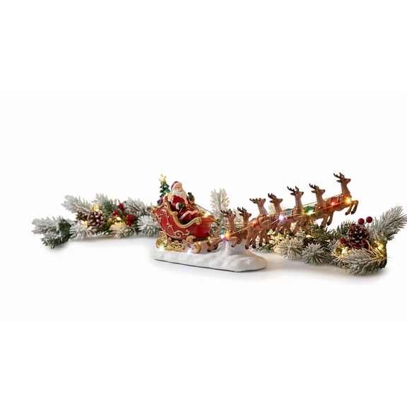 Carole Towne Lighted Tabletop Christmas Decoration, Santa Sleigh & Reindeer, Holiday Village Decor
