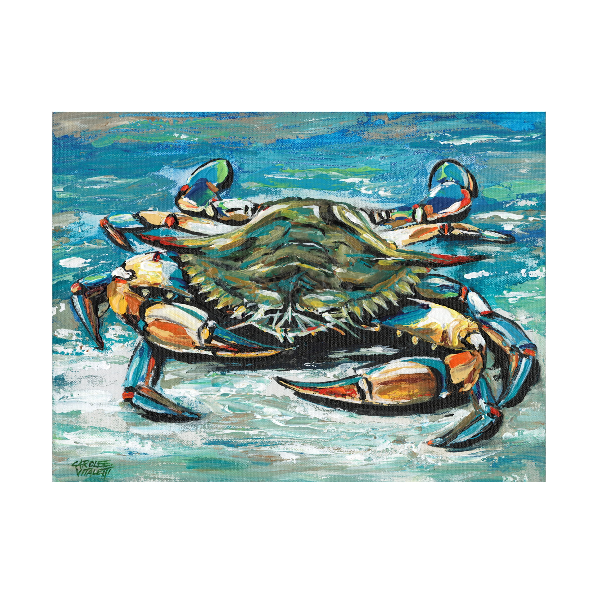 Blue Palette Crab Canvas Art in Turquoise and Light Blue