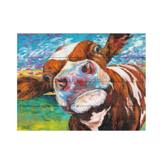 Carolee Vitaletti 'Curious Cow I' Wood Slat Art 12x16