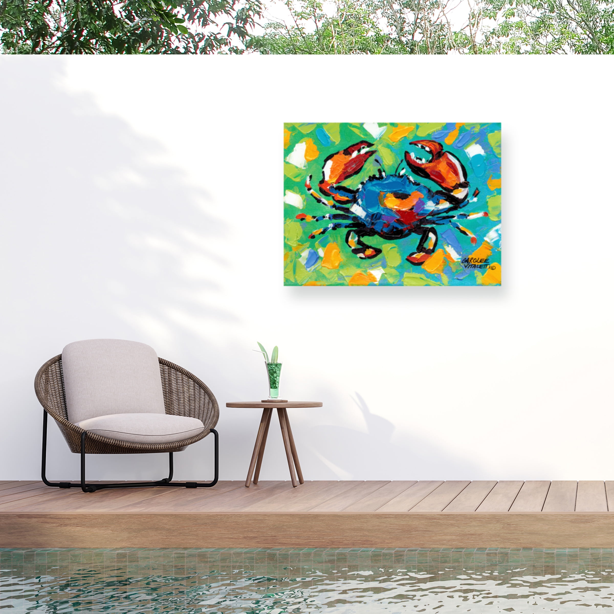 Colorful Crab Outdoor Canvas Print with Weather Resistant Frame