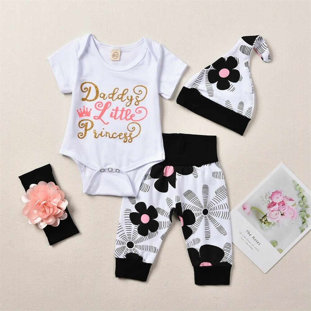 Bebiullo Baby Girl Outfit Daddy s Little Princess Romper Pants Hat Headband Photography Outfit Walmart