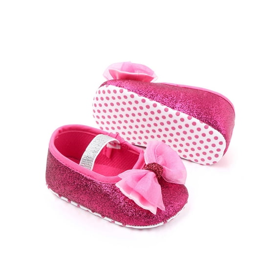 Carolilly Baby Girls Mary Jane Flats, Glitter Bowknot Princess Dress Shoes No-Slip First Walkers