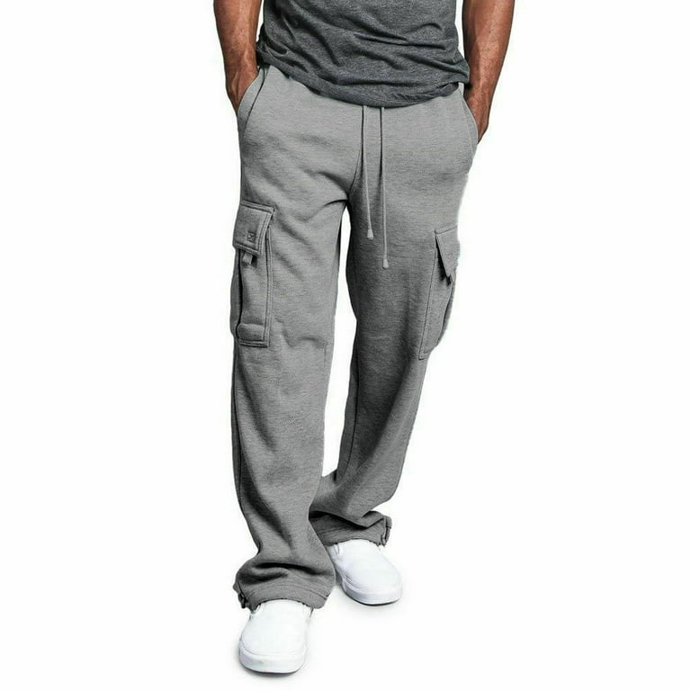 Men's Urban Straight Leg Jogger Heavy Weight Fleece Cargo Pocket Sweat Pants  