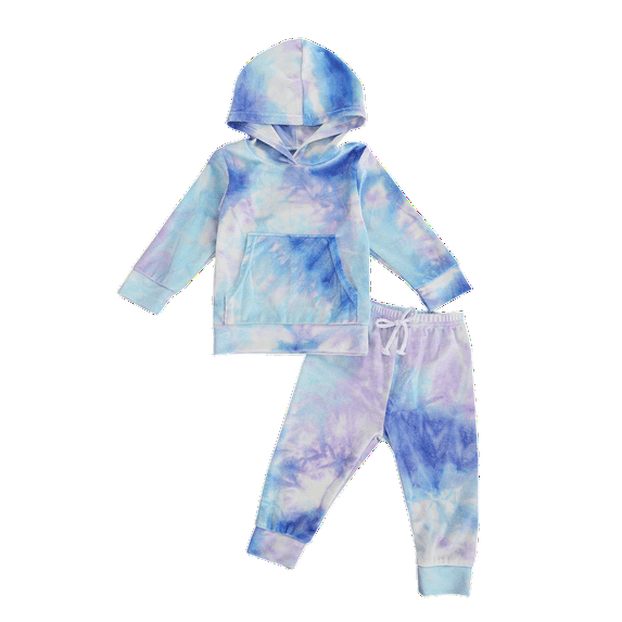 Carolilly Toddler Baby Girls Boys Tie-dye Print Outfits Long Sleeve Hoodie Drawstring Trousers Set/2pcs