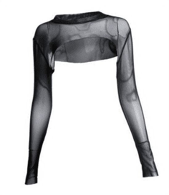 Carolilly Women Mesh Sheer Top Long Sleeve Half High Neck Crop Tops