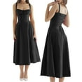 thumbnail image 1 of Carolilly Women Summer Elegant Vintage Dress Solid Color Sleeveless Pleated Cross Lace Up A-line Dress for Cocktail Nightclub, 1 of 7