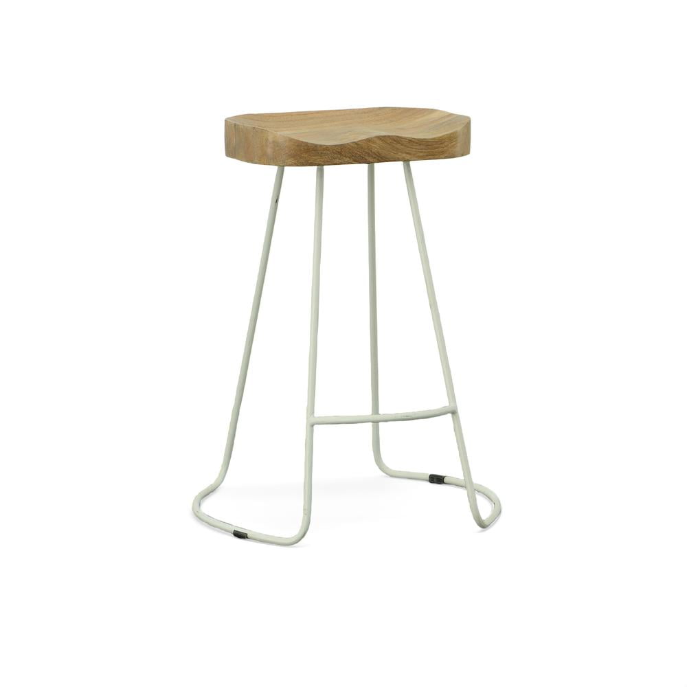 Set of 2 Natural Mango Wood and White Iron Counter Stools
