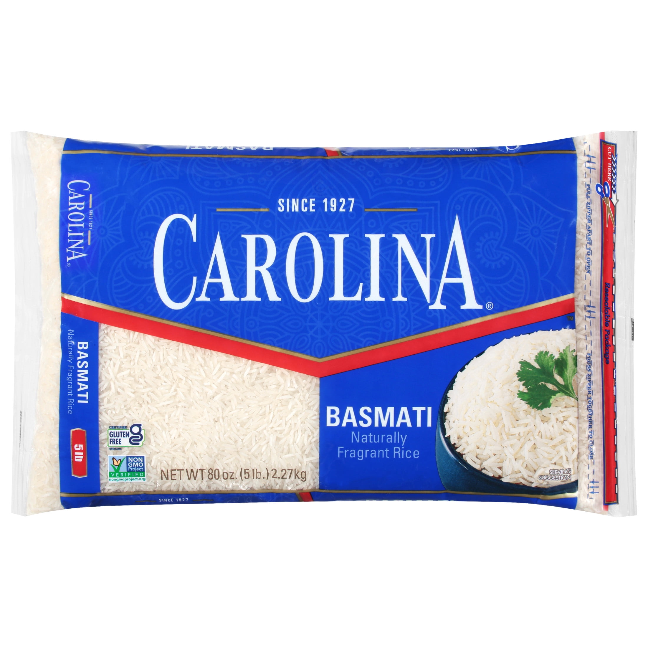Carolina Basmati Naturally Fragrant White Rice, Long Grain, 5 lb Bag