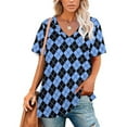Carolina Blue / Black Argyle Women Zipper Sexy Printed Vintage T Shirts